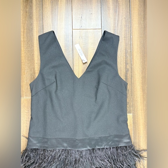 NWT Ark & Co size M Black Tiered Feather Skirt V Neck Mini Dress Sleeveless - Picture 3 of 8